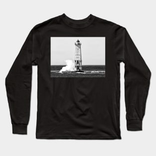 Frankfort "North Breakwater" Lighthouse - Black & White Long Sleeve T-Shirt